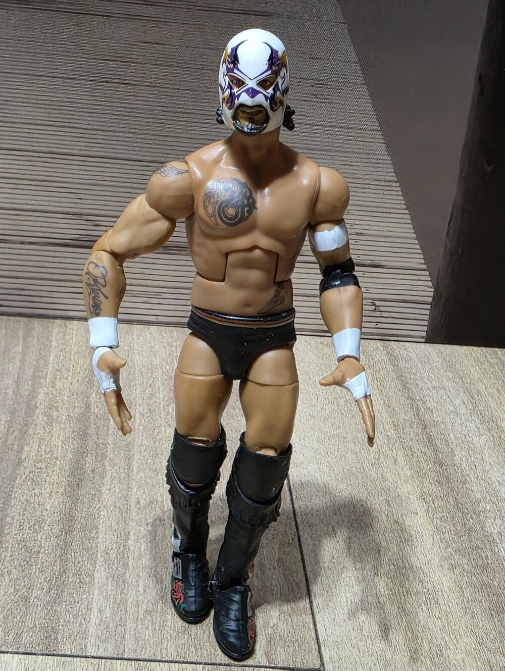WWE Santos Escobar Mattel Wrestler Action Figure with White Mask & Black Gear